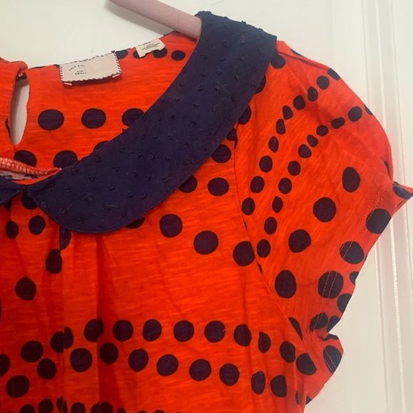 Anthro Red & Navy Dotted Peter Pan Collar Top - Picture 4 of 4